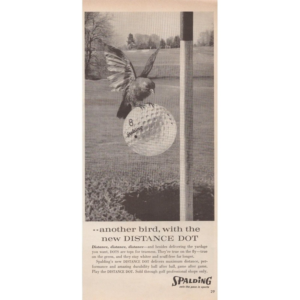 1961 Spalding Distance Dot Golf Ball Vintage Print Ad True Fly Another Bird